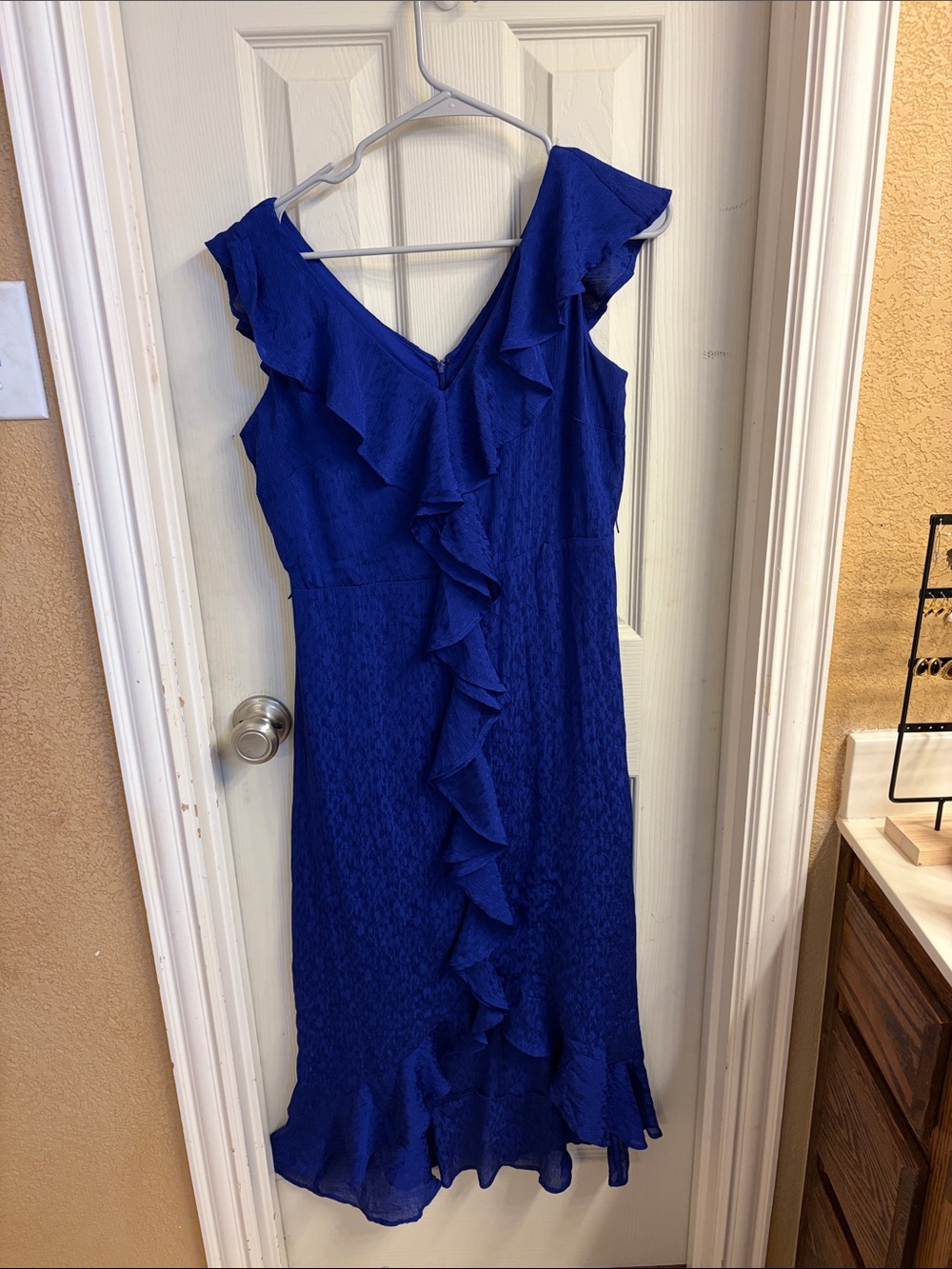Royal blue ruffled midi dress DKNY